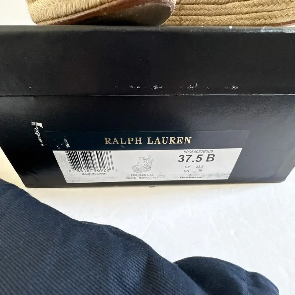 Ralph Lauren Purple Label Erin Espadrille Wedge Platform White Leather 37.5 - Picture 16 of 16